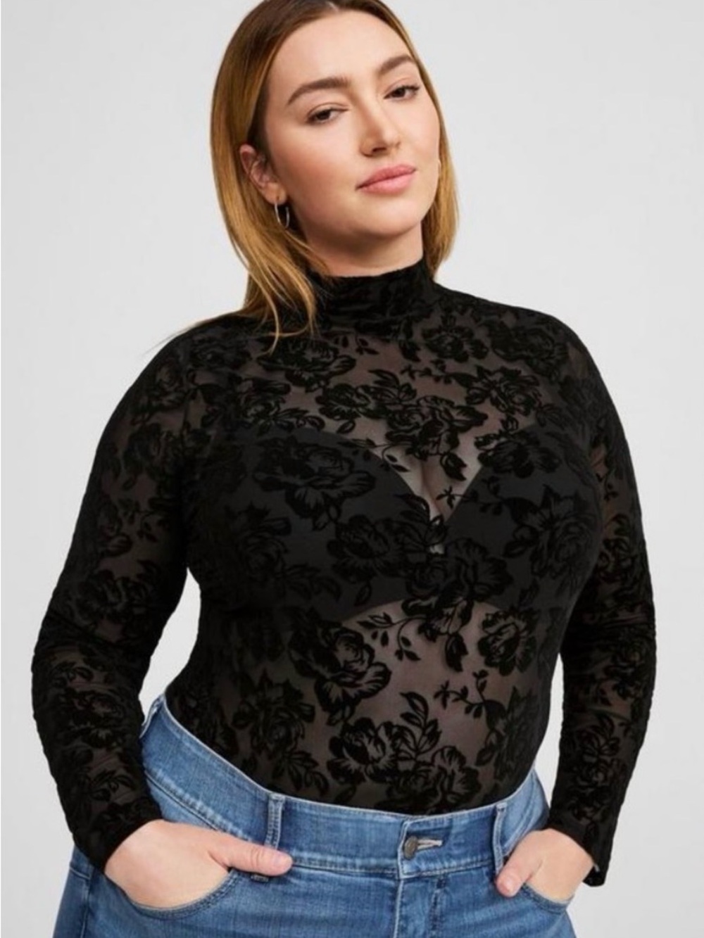 torrid Black Sheer Floral Velvet Top